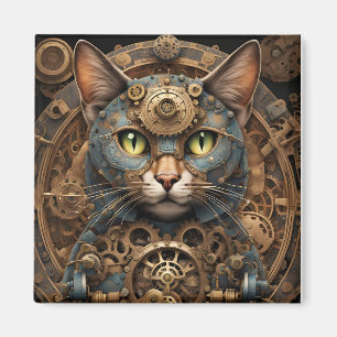 blauwe steampunk kat AI kunstmagneet Magneet