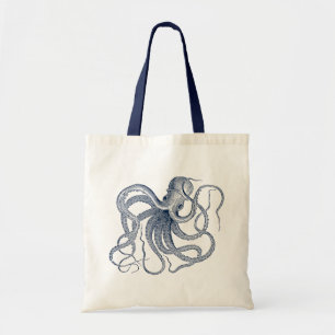 Blauwe steampunk octopus tote bag