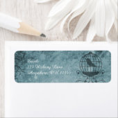 Blauwe Steampunk Vogelkooi Retouradres Labels (Insitu)