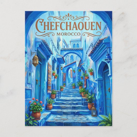 Blauwe Steeg van Chefchaouen Marokko Briefkaart (Voorkant)