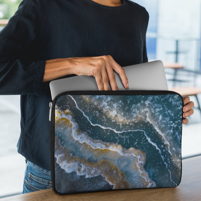 Blauwe steen agaat look macro fotografie laptop sleeve (Creator heeft geüpload)