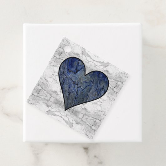 Blauwe steen gemarmerd patroon bedankjes labels (In situ)