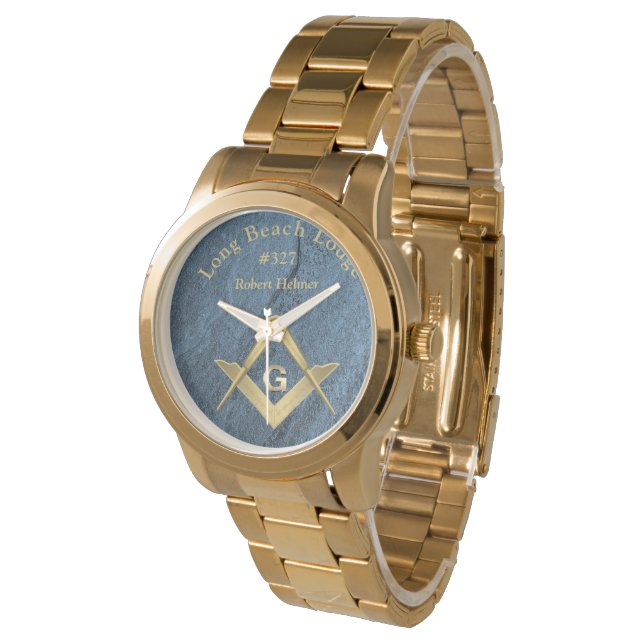 Blauwe Steen Monogrammed Masonic Horloge (Gekanteld)