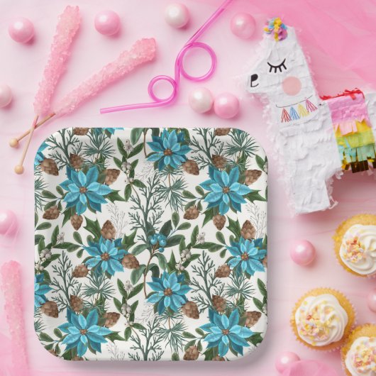 Blauwe stekels en pijnbomen papieren bordje (Feest)