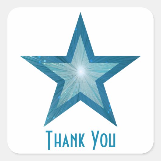 Blauwe ster "Bedankt" vierkante sticker wit (Voorkant)