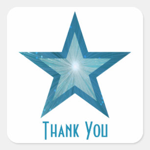 Blauwe ster "Bedankt" vierkante sticker wit