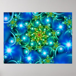 Blauwe Ster Bloemen Poster