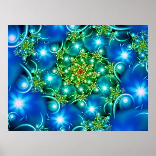 Blauwe Ster Bloemen Poster (Voorkant)