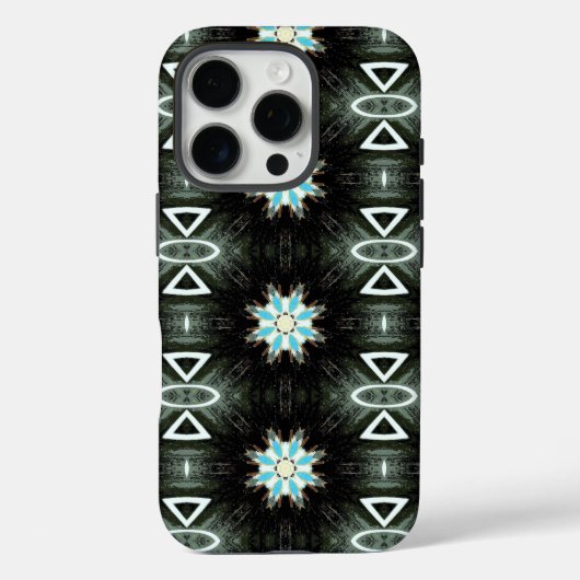 blauwe ster-burst geometrisch op zwart Case-Mate iPhone case (Achterkant)