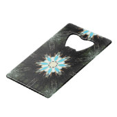 blauwe ster-burst geometrisch zwart creditkaart flessenopener (Achterkant Gekanteld)