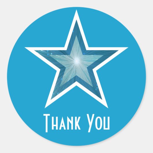Blauwe ster "Dank u" rond sticker blauw (Voorkant)