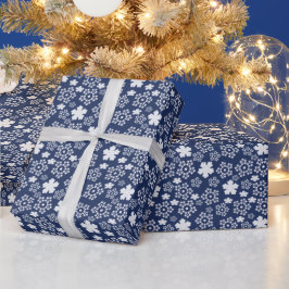 Blauwe ster en sneeuwvlok Kerstmis Winter Patroon Cadeaupapier