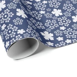 Blauwe ster en sneeuwvlok Kerstmis Winter Patroon Cadeaupapier