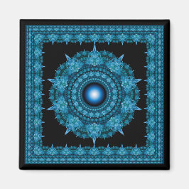 Blauwe ster fractal omlijst ornament magneet