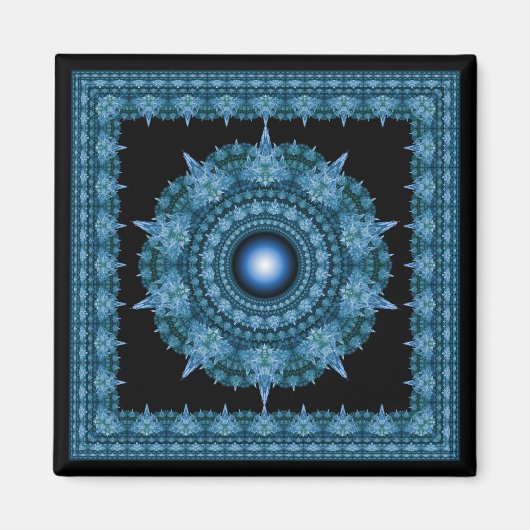 Blauwe ster fractal omlijst ornament magneet (Voorkant)