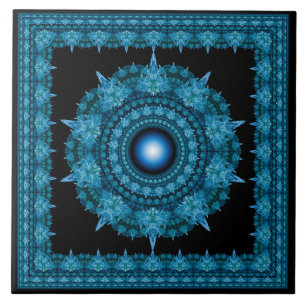 Blauwe ster fractal omlijst ornament tegeltje