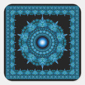 Blauwe ster fractal omlijst ornament vierkante sticker (Voorkant)