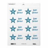 Blauwe ster 'Gefeliciteerd' label grote witte (Full Sheet)