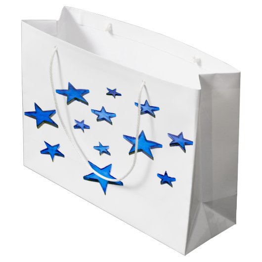 Blauwe ster kerstdecoratie foto groot cadeauzakje (Achterkant Gekanteld)