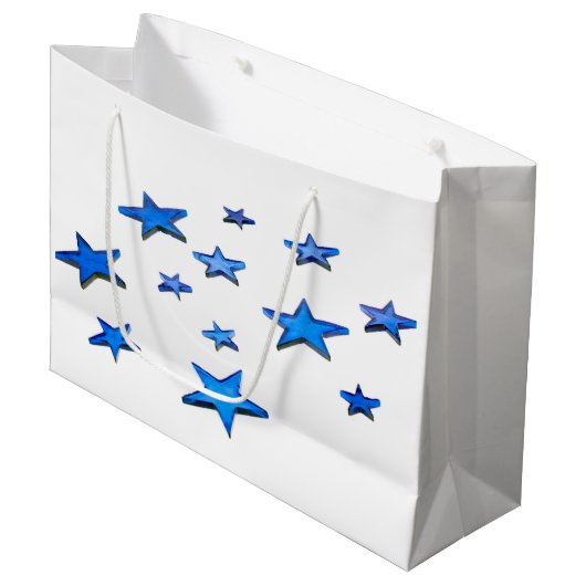 Blauwe ster kerstdecoratie foto groot cadeauzakje (Voorkant Gekanteld)