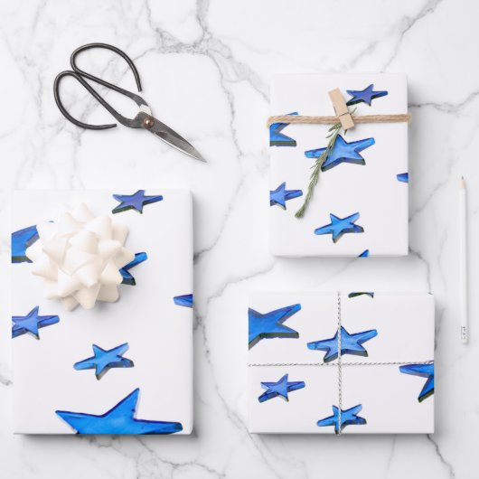 Blauwe ster kerstdecoratie foto met tekst inpakpapier vel (Voorkant)