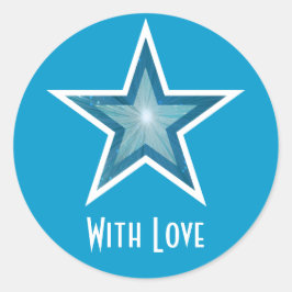 Blauwe ster met liefde, rond sticker blauw