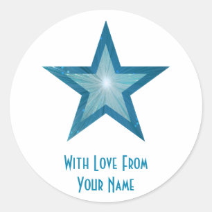 Blauwe ster "met liefde voor" rond sticker wit
