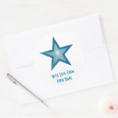 Blauwe ster "met liefde voor" rond sticker wit (Envelop)