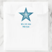 Blauwe ster "met liefde voor" rond sticker wit (Tas)