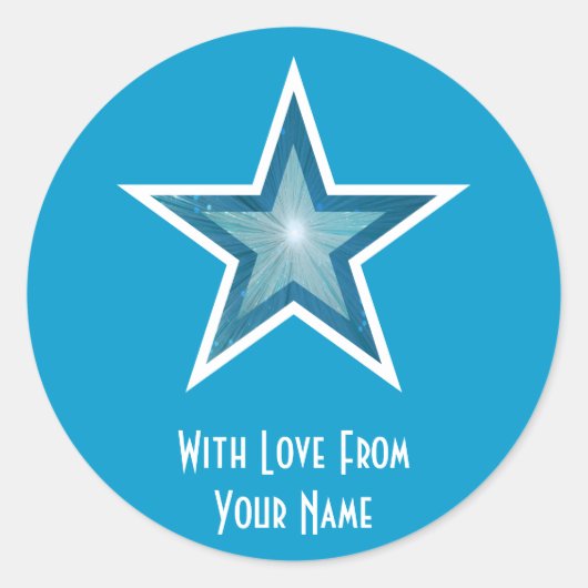 Blauwe ster met liefde voor ronde sticker blauw (Voorkant)