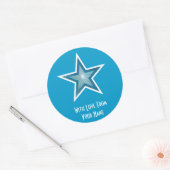 Blauwe ster met liefde voor ronde sticker blauw (Envelop)
