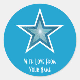 Blauwe ster met liefde voor ronde sticker blauw