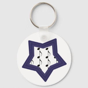 Blauwe Ster met Muzieknoten Sleutelhanger