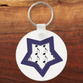 Blauwe ster met Muzieknoten Sleutelhanger (Voorkant)