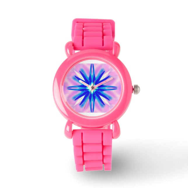 blauwe ster op roze horloge (Voorkant)