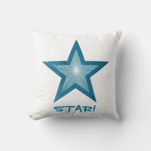 Blauwe ster 'STAR' gooi kussen vierkant wit.