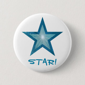 Blauwe ster 'STER!' knop wit Ronde Button 5,7 Cm