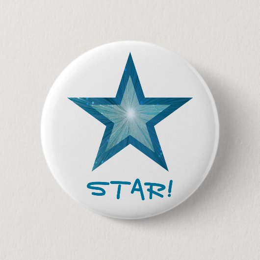 Blauwe ster 'STER!' knop wit Ronde Button 5,7 Cm (Voorkant)