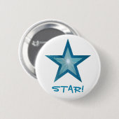Blauwe ster 'STER!' knop wit Ronde Button 5,7 Cm (Voorkant /achterkant)