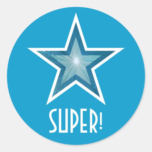 Blauwe ster 'SUPER', rond sticker blauw (Voorkant)