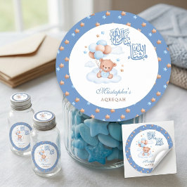 Blauwe Ster Teddybeer Mashallah Aqeeqah Baby Jonge Ronde Sticker