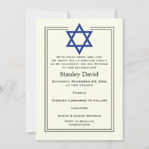 Blauwe Ster van David dubbele rand Bar Mitzvah Kaart