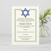 Blauwe Ster van David dubbele rand Bar Mitzvah Kaart (Staand voorkant)