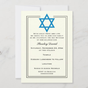 Blauwe ster van David dubbelgrensbalk Mitzvah Kaart