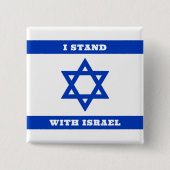 Blauwe ster van David Flag, ik sta met Israël Vierkante Button 5,1 Cm (Voorkant)