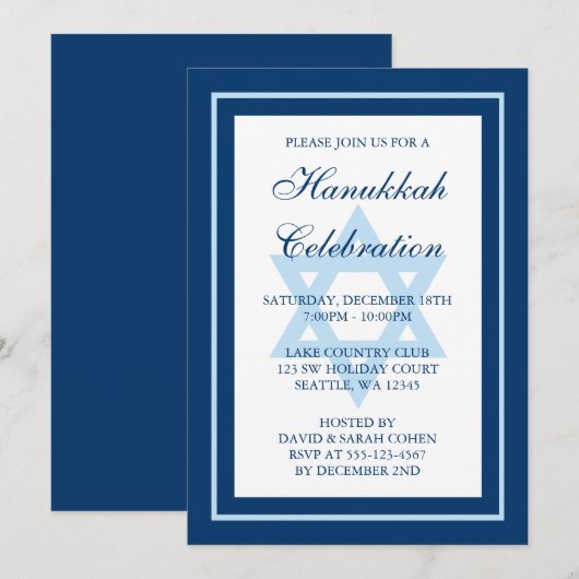 Blauwe ster van David Hanukkah Holiday Party Kaart (Voorkant / Achterkant)