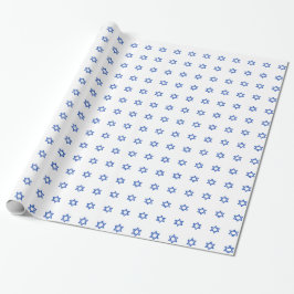 Blauwe Ster van David op Wit Cadeaupapier