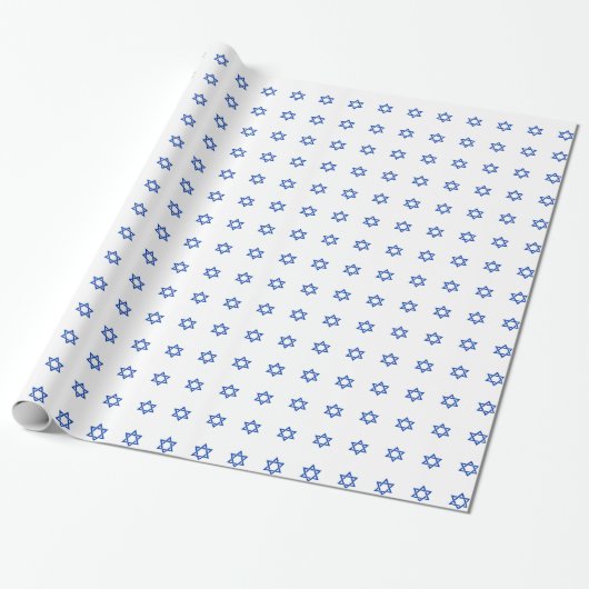 Blauwe Ster van David op Wit Cadeaupapier (Uitgerold)