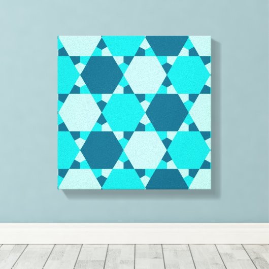 Blauwe ster van David Optical Illusion Pattern Canvas Afdruk (Insitu (Houten vloer))