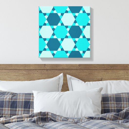Blauwe ster van David Optical Illusion Pattern Canvas Afdruk (Insitu (Slaapkamer))